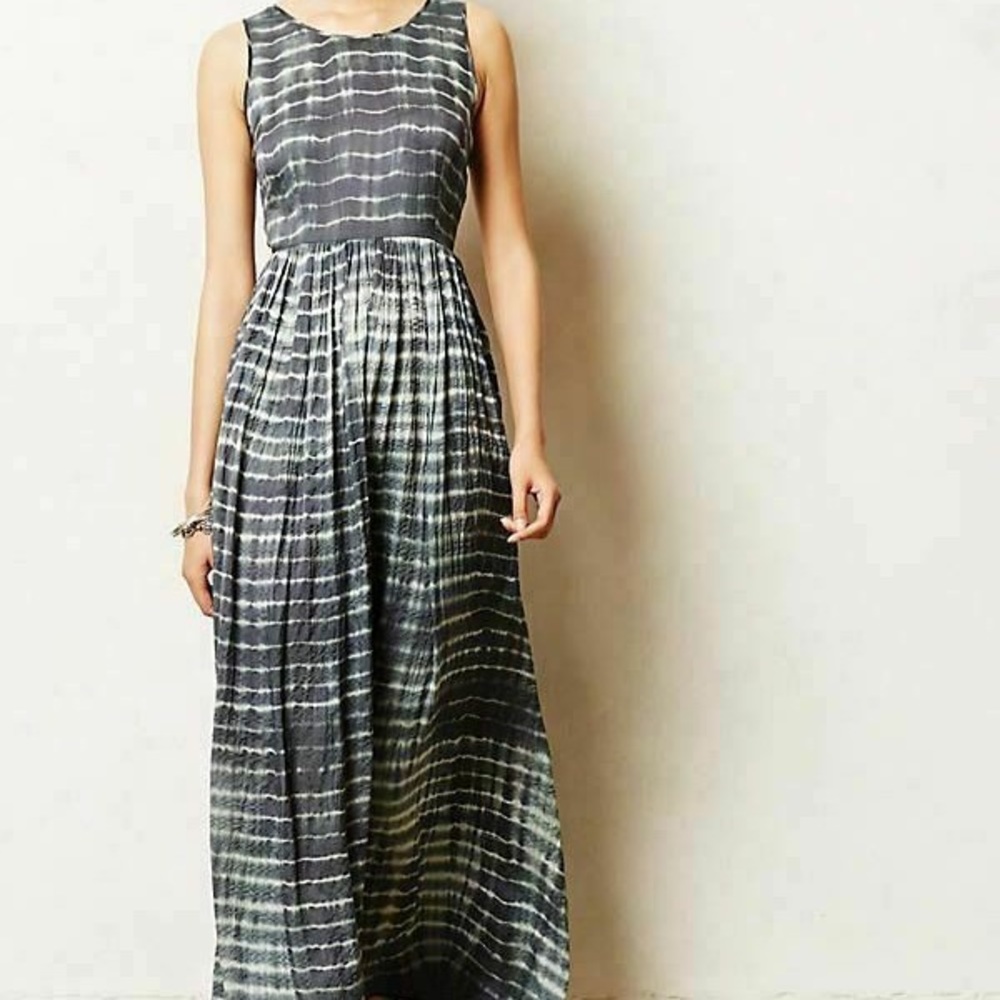 Anthropologie NEUW Shibori Maxi Dress Tie Dye Back Cutout Womens Gray Boho Dress - Picture 3 of 4